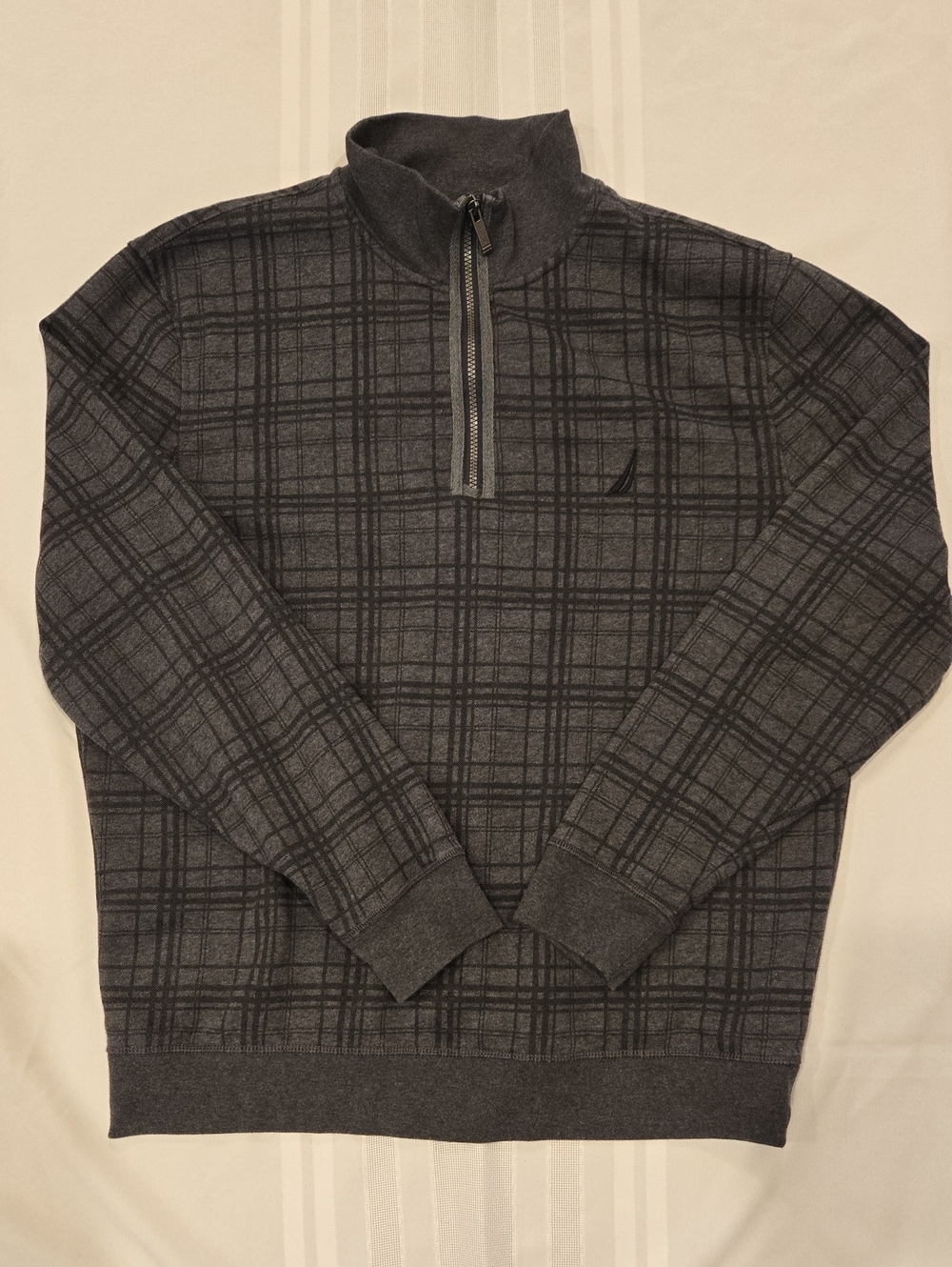 Nautica Men's Dark Gray Plaid 1/4 Zip Sweatshirt